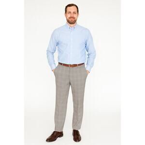 Tommy Hilfiger Modern Fit Stretch Dress Pants - Grey Camel Plaid 34W X30L